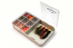 Medium tan split-lid Nubby Tack fly box